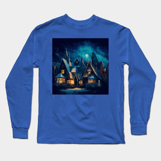 Starry Night Over Hogsmeade Village Long Sleeve T-Shirt by Grassroots Green